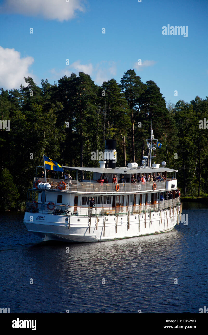 M/S Juno en el lago de Viken, Suecia, cruzar el Canal de gota en Suecia desde Gothenburg a Estocolmo, la hidrovía se conecta lagos Foto de stock