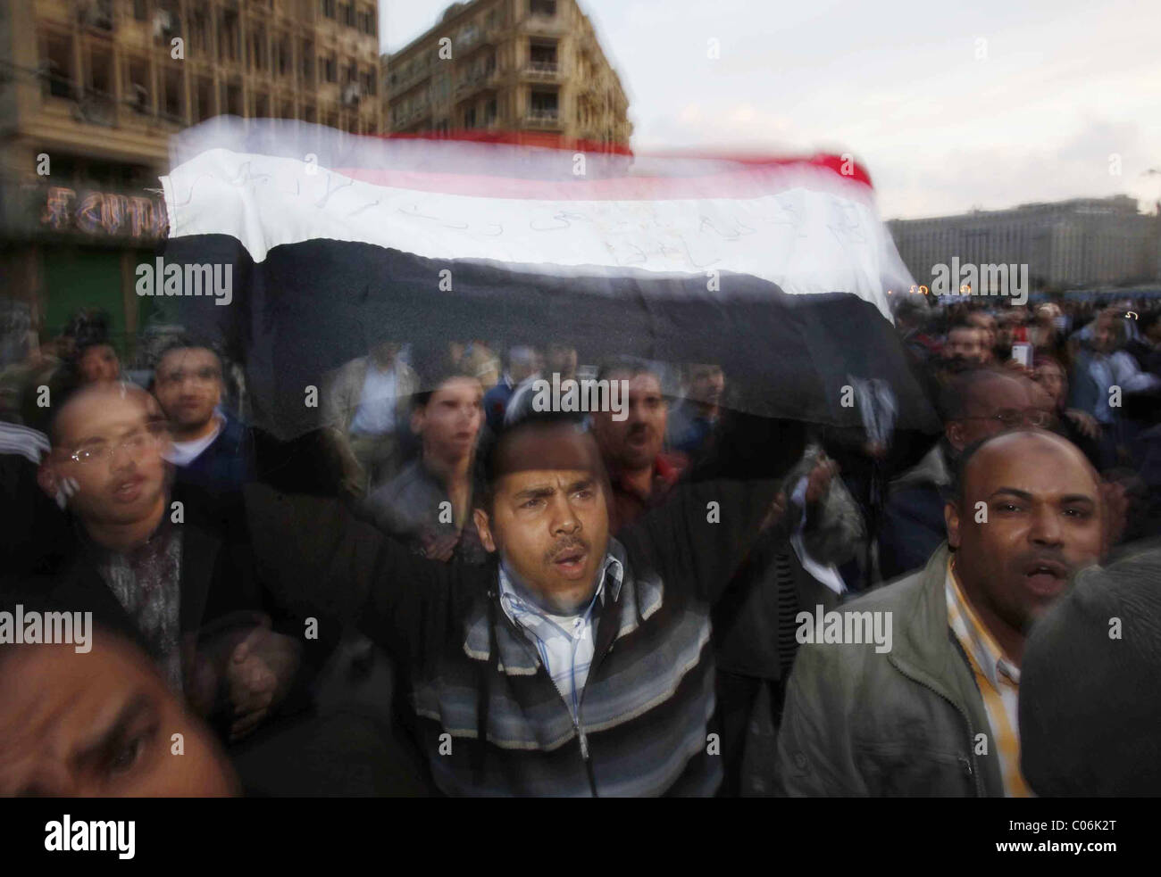Los disturbios civiles en El Cairo, Egipto, 30 de enero de 2011. Foto de stock