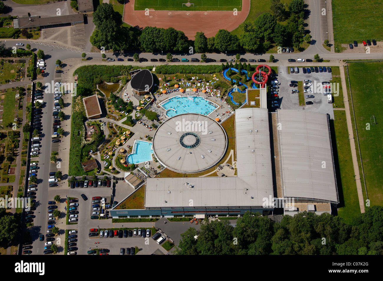 Fotografía aérea, piscinas, ocio Maximare Hamm, districto de Ruhr, Renania del Norte-Westfalia, Alemania, Europa Foto de stock