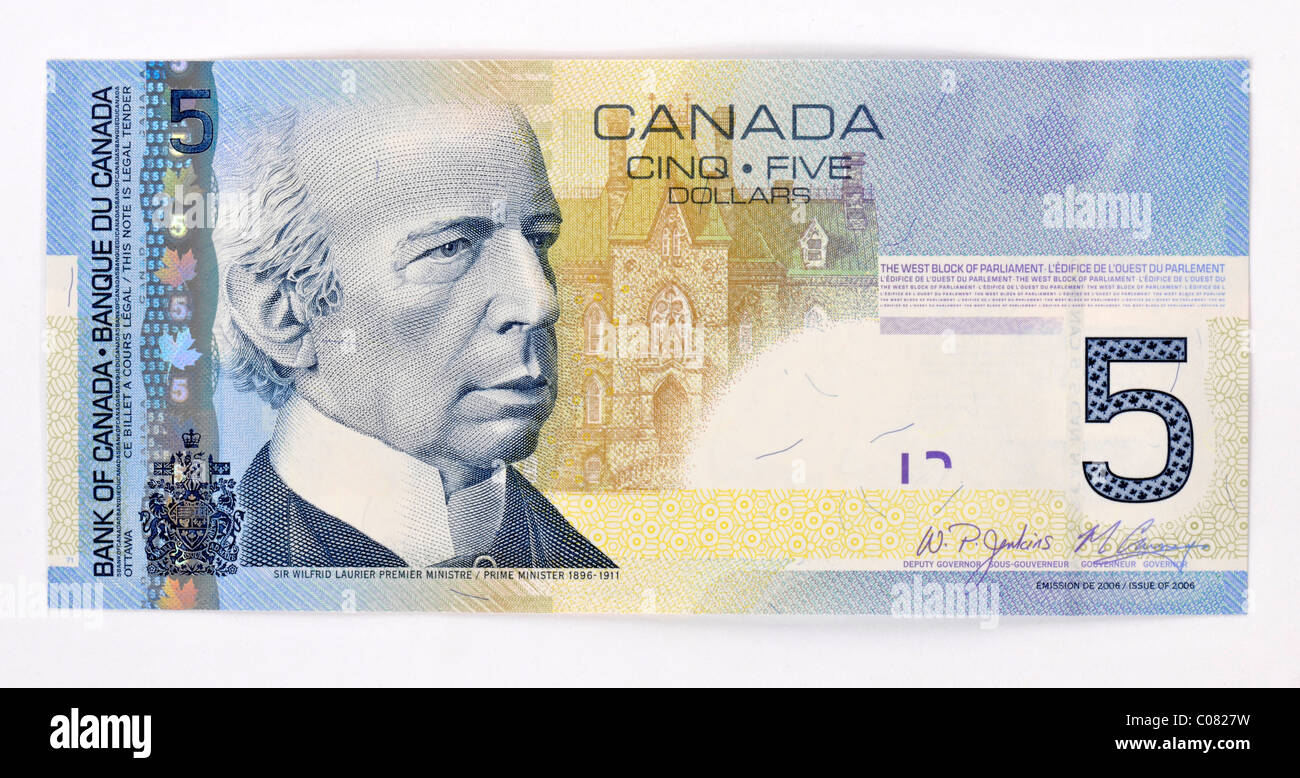 5 billetes de dólar canadiense Fotografía de stock Alamy