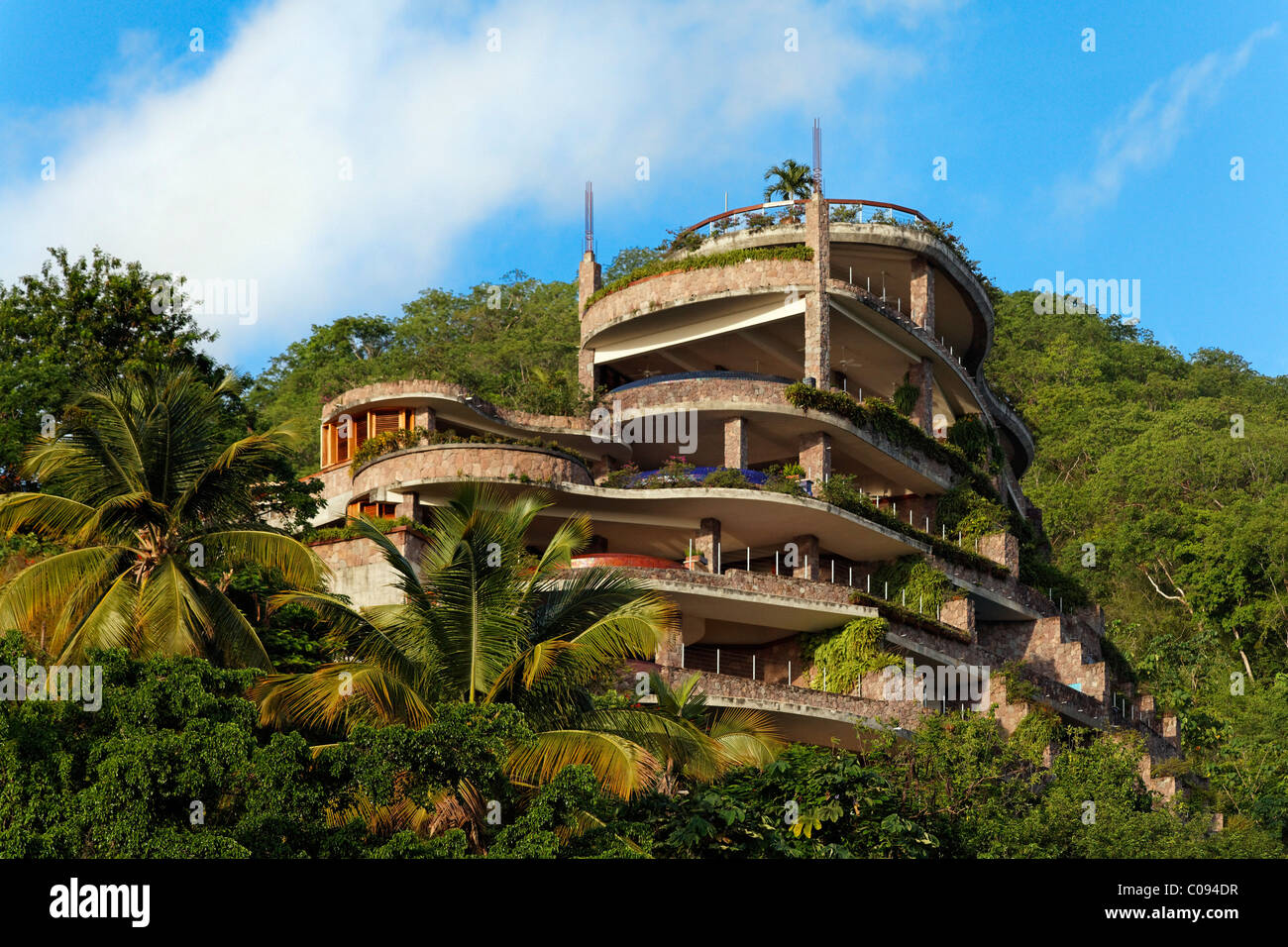 Jade Mountain hotel de lujo, no pared externa, bosque lluvioso, Santa Lucía, Islas de Barlovento, Antillas Menores, el Caribe Foto de stock