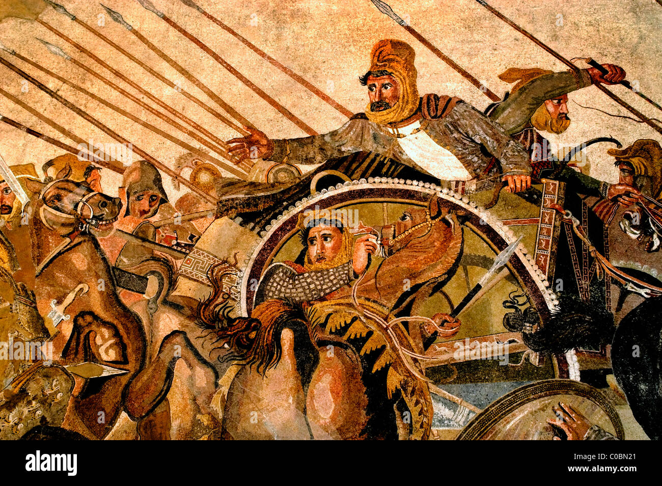 Rey persa Darío III con Alejandro Magno combate Issus 331 B. C . Mosaico 100 A.C. Pompeya esta imagen es Darius III Foto de stock