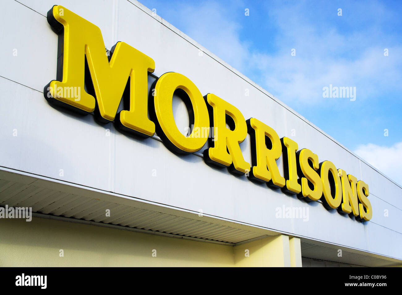 Morrisons almacenar firmar Foto de stock