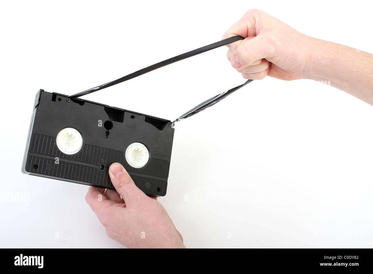 Una vieja cinta de vídeo VHS en blanco y siendo destruidos Fotografía