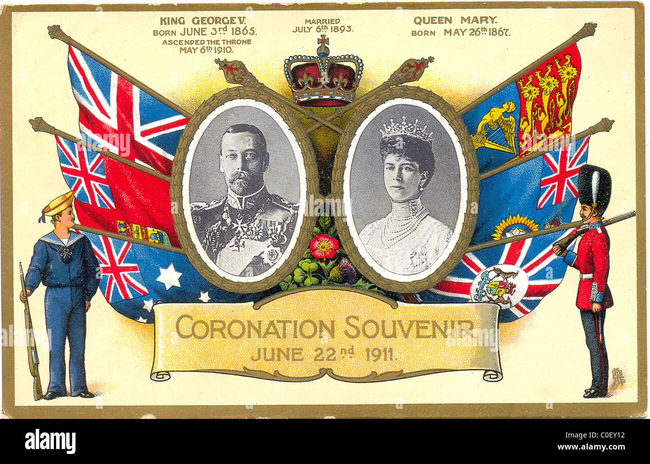 Tarjeta postal publicada por Raphael Tuck & Sons para la coronación de 1911 Foto de stock