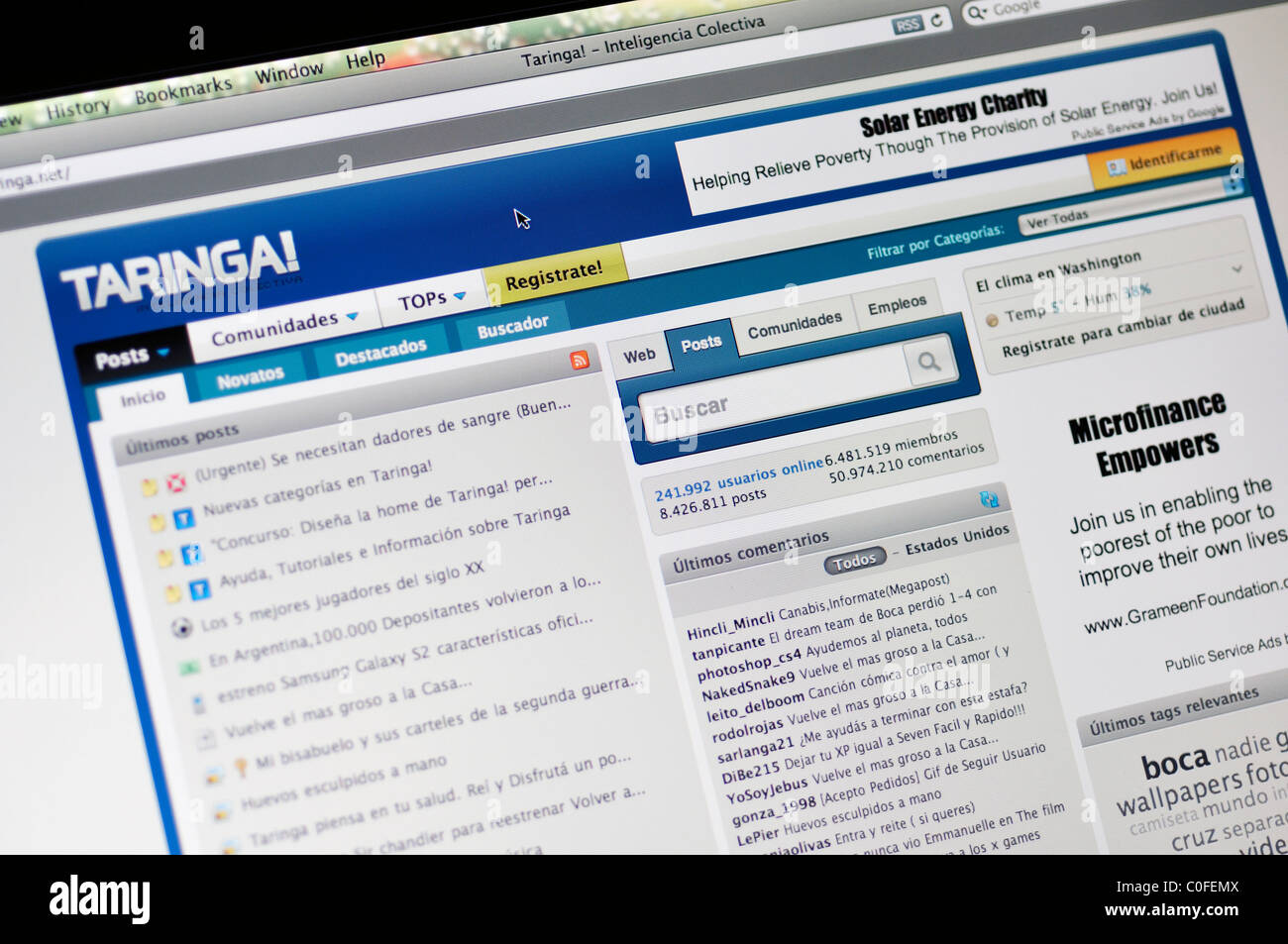Taringa Argentino - sitio web de redes sociales Fotografía de stock - Alamy