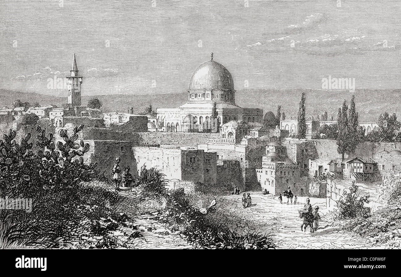 La mezquita de al-Aqsa en la ciudad vieja de Jerusalén, Palestina, como lo fue en el siglo XIX. Foto de stock