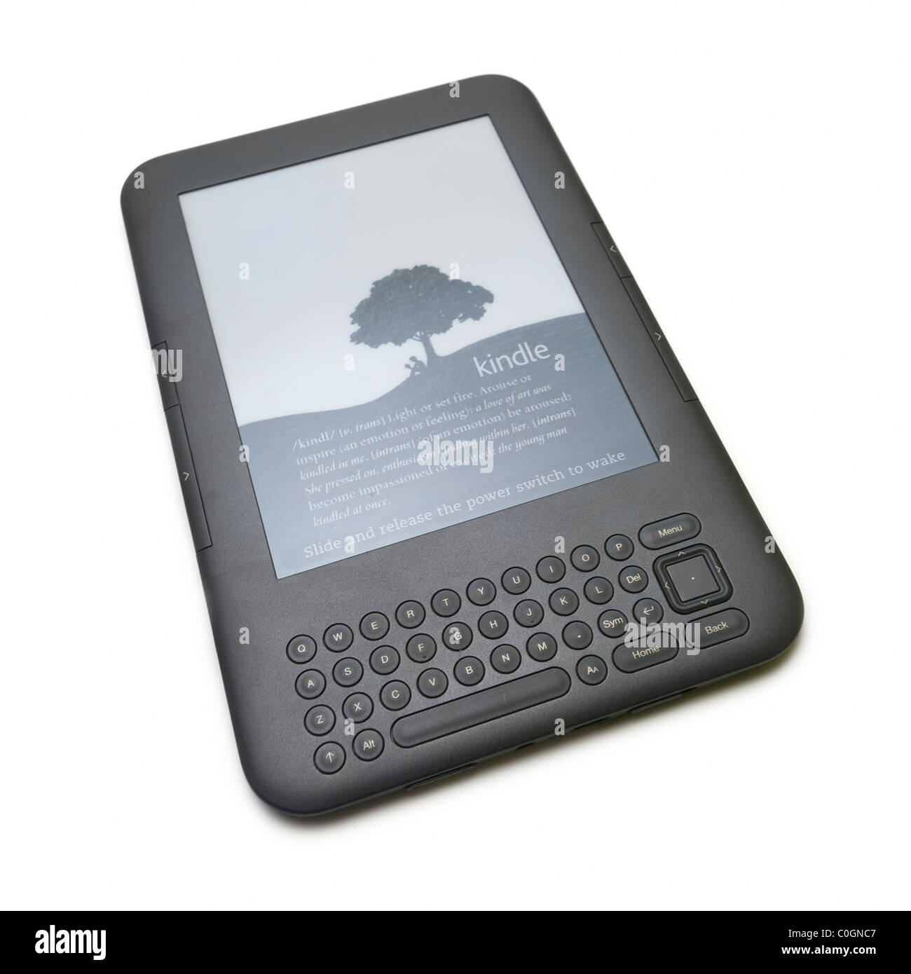 E-book dispositivo lector de libros electrónicos sobre fondo blanco. Foto de stock