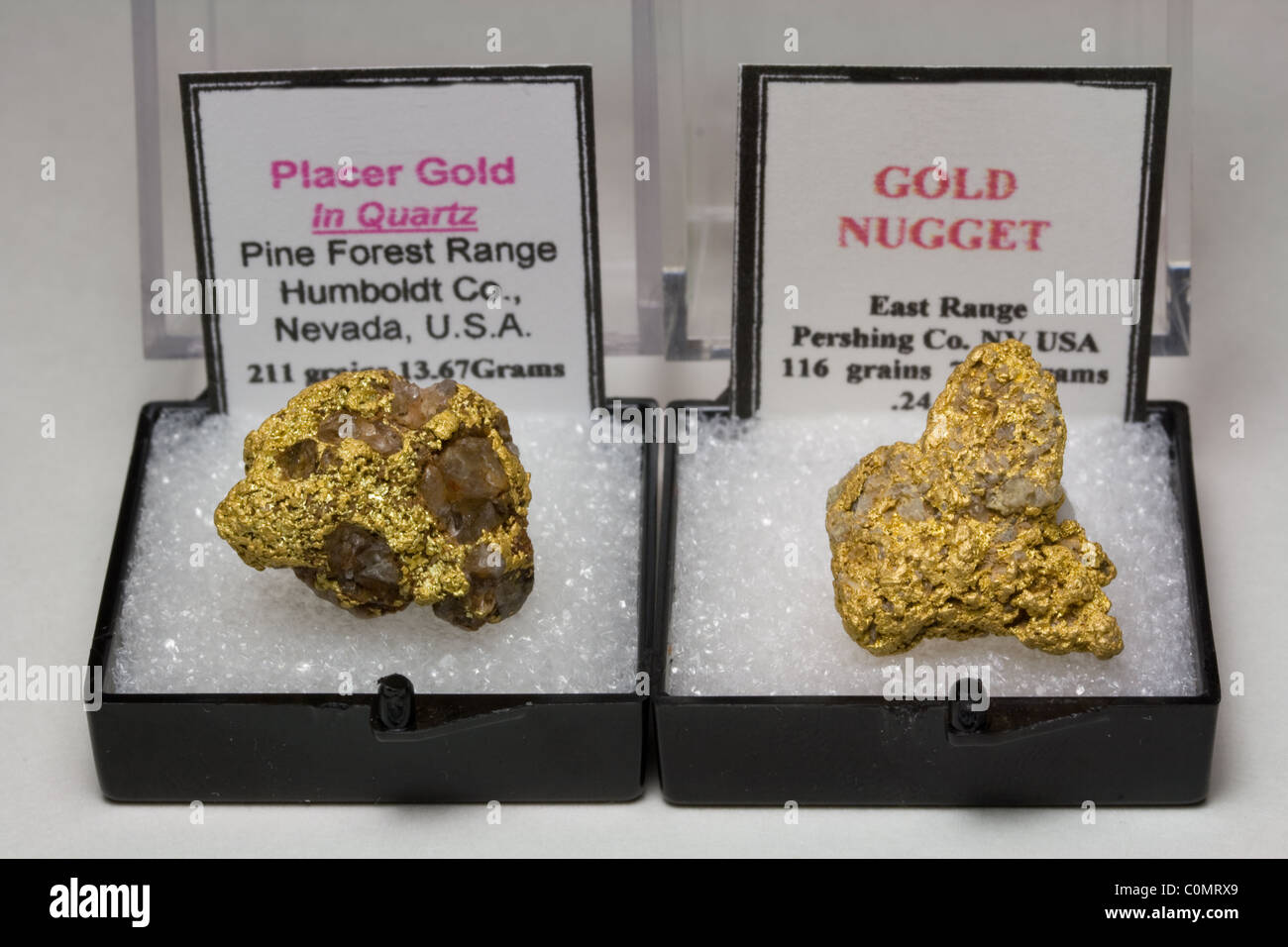 Pepitas de oro natural - Nevada EE.UU. Foto de stock