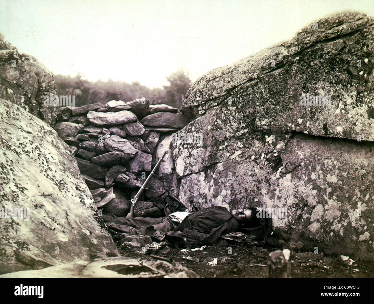 La chicharrita confederados muertos en el campo de batalla de Gettysburg Foto de stock