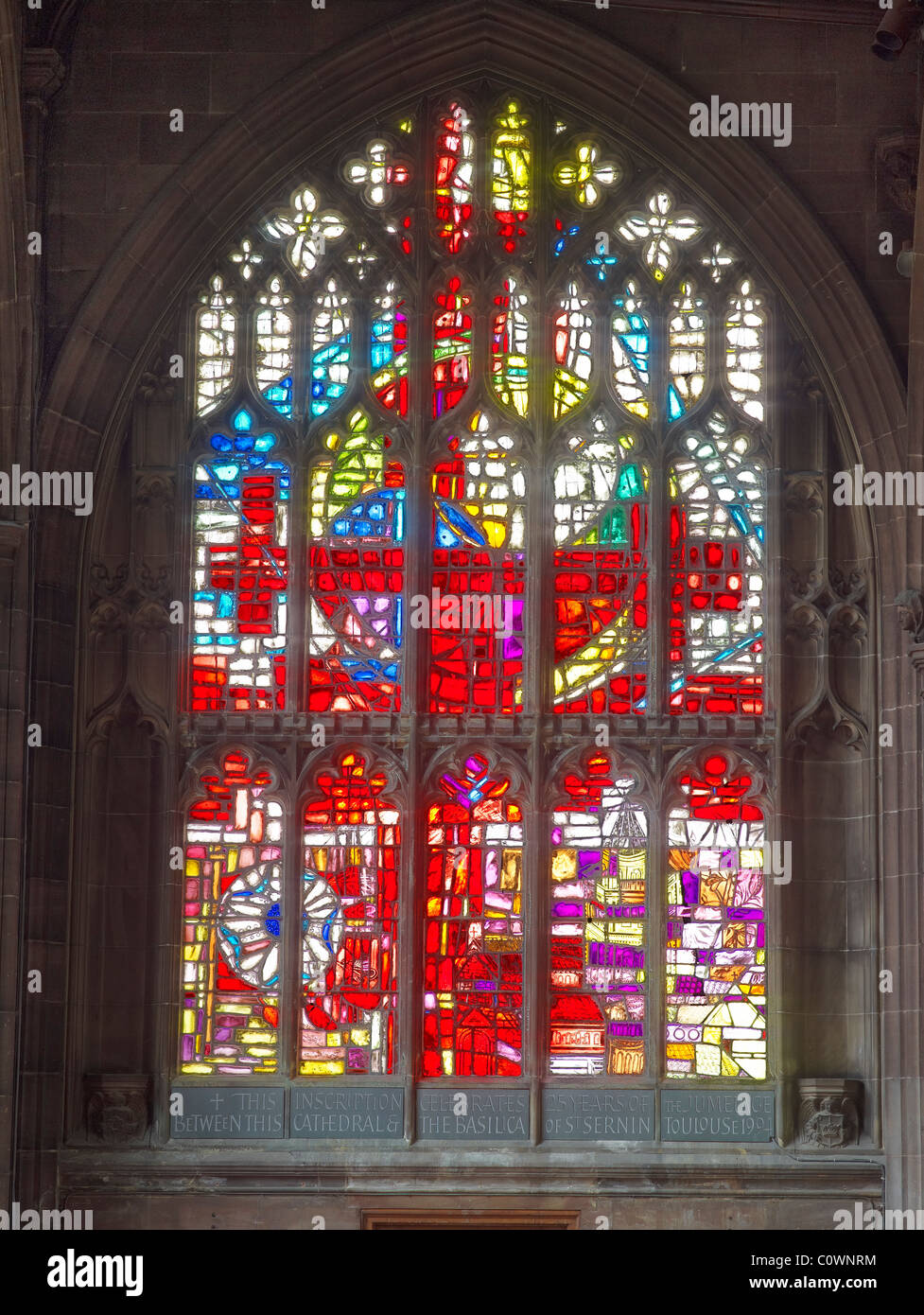 Catedral de Manchester St Denys ventana Foto de stock