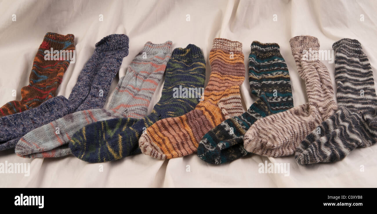 Calcetines de lana tejidos a mano Foto de stock