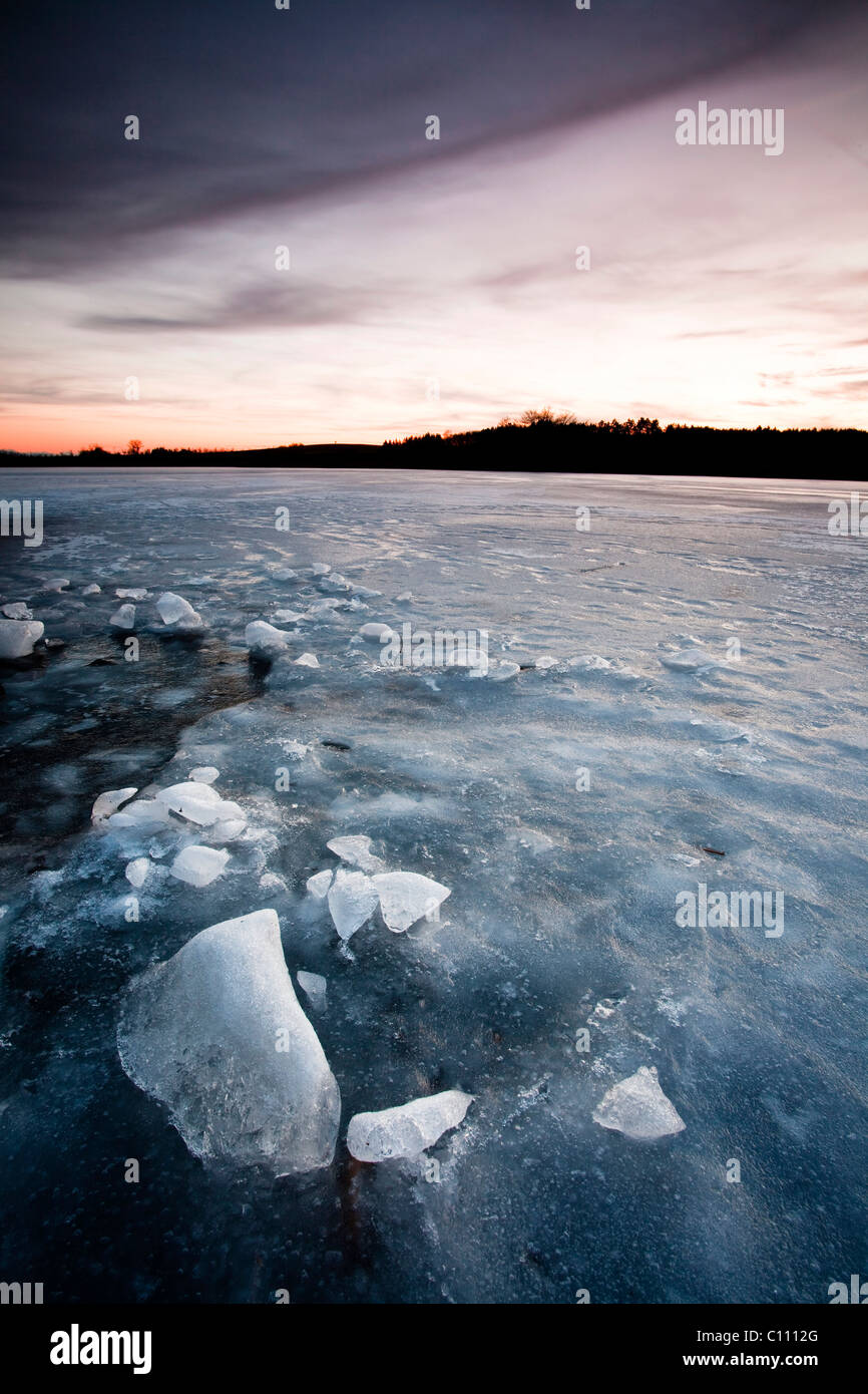 El hielo, en el Lago Constanza Mindelsee cerca de Radolfzell, Alemania, Europa Foto de stock