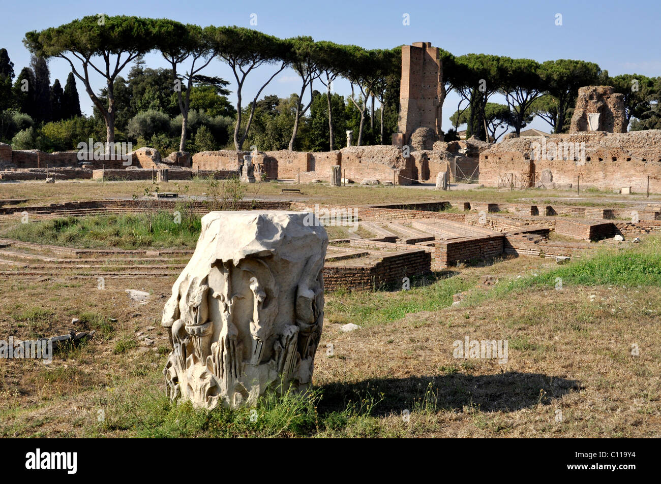 Ruinas de la fuente en el peristilo, con el ninfeo, la Domus Flavia, la Colina del Palatino, Roma, Lazio, Italia, Europa Foto de stock