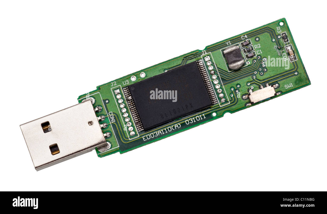Vista interna de un dispositivo de memoria USB, unidad flash o unidad USB Foto de stock