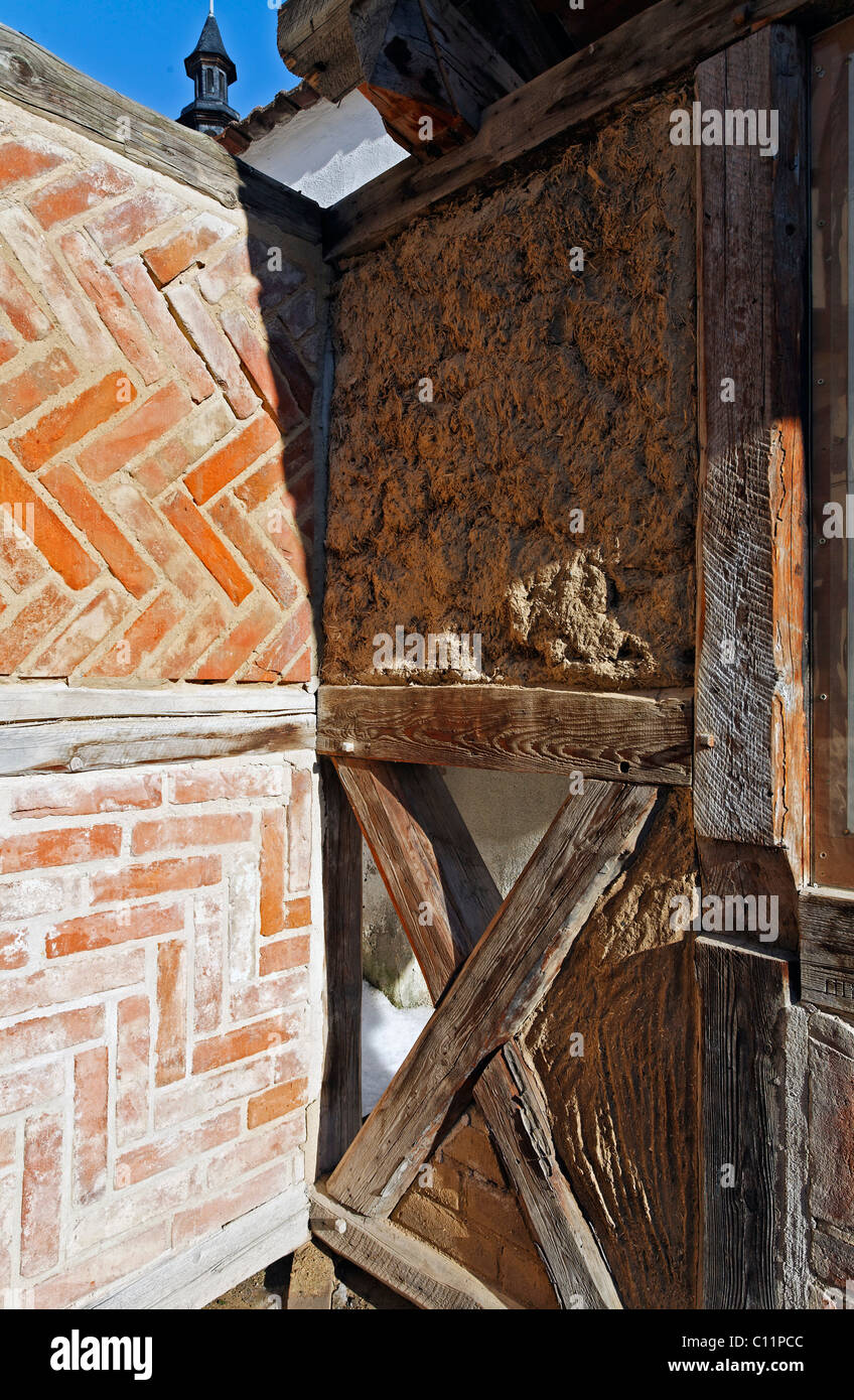Acacia de mampostería y barro, capa de yeso y ladrillos de arcilla, 'Staenderbau' la mitad de la madera, palabra museo Harz Quedlinburg, Foto de stock