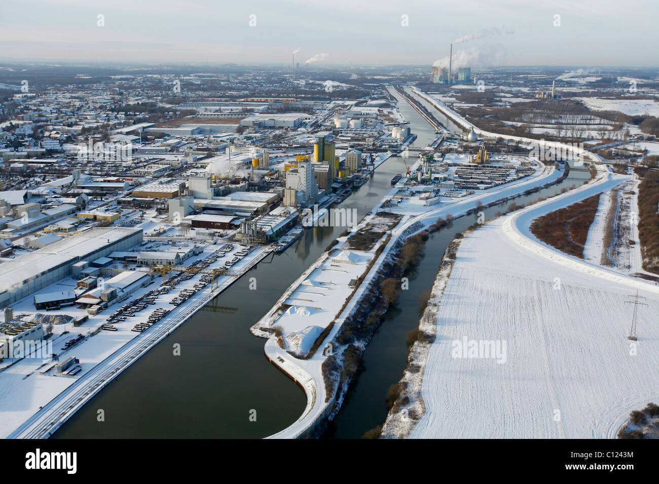Antena, puertos, transporte fluvial, canal, Broekelmann Datteln-Hamm, Hamm, área de Ruhr, Renania del Norte-Westfalia, Alemania, Europa Foto de stock