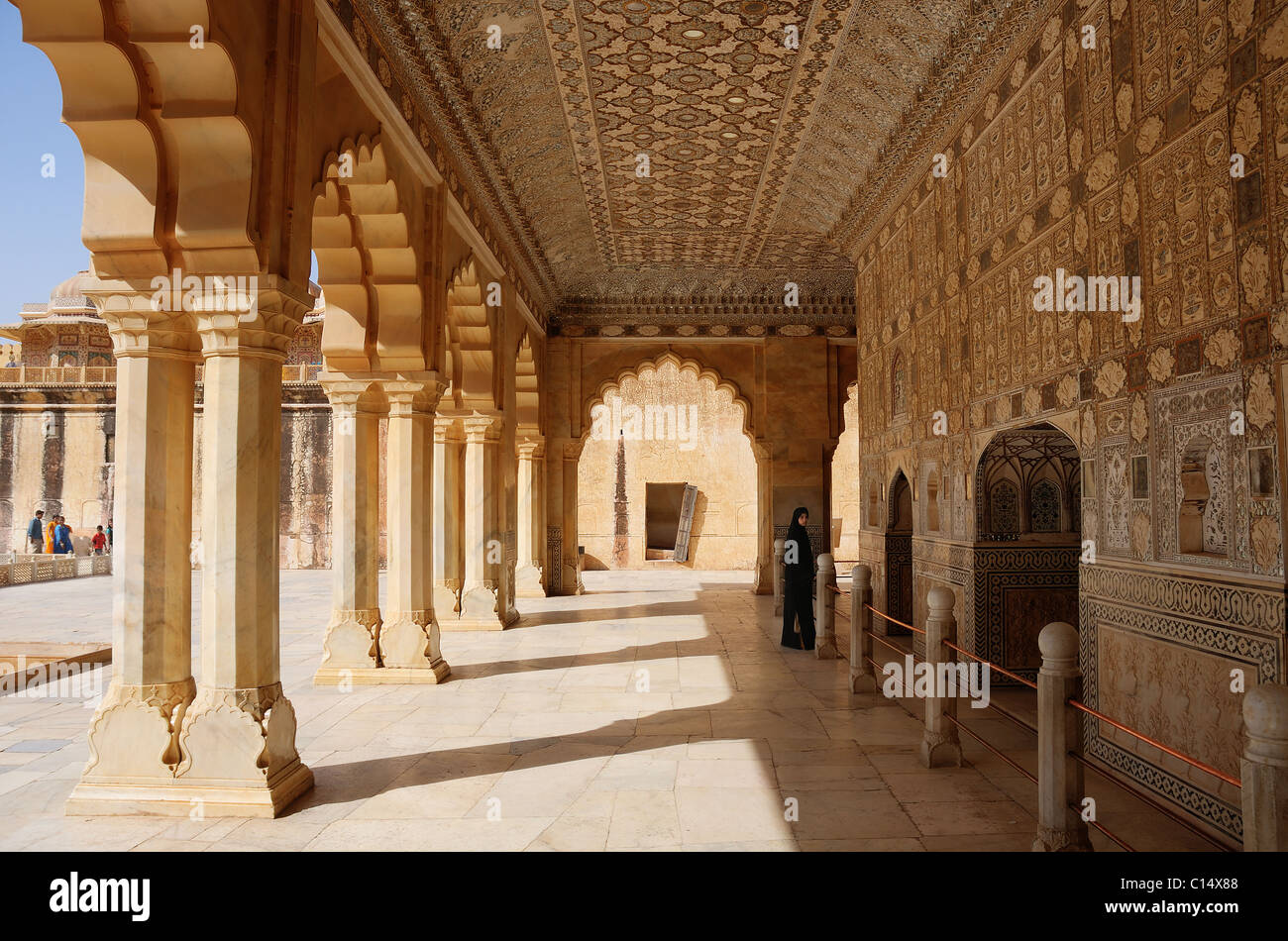 Jai Mandir, el espejo Hall, el Fuerte Amber, Jaipur, India Foto de stock