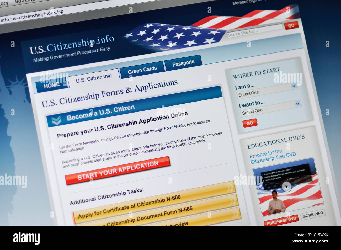 El Departamento de Seguridad Nacional, Servicios de Ciudadanía e Inmigración de EEUU, aplicación Foto de stock