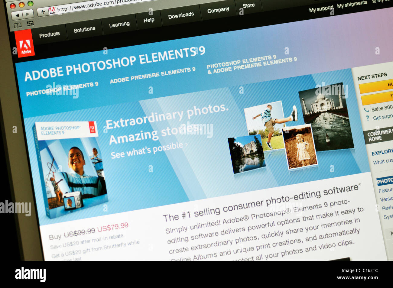 Adobe Photoshop Elements 9 sitio web Foto de stock