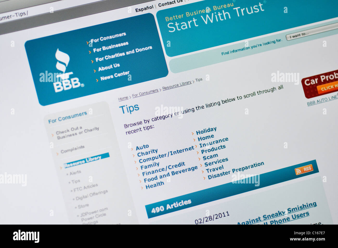 BBB - Better Business Bureau website Foto de stock