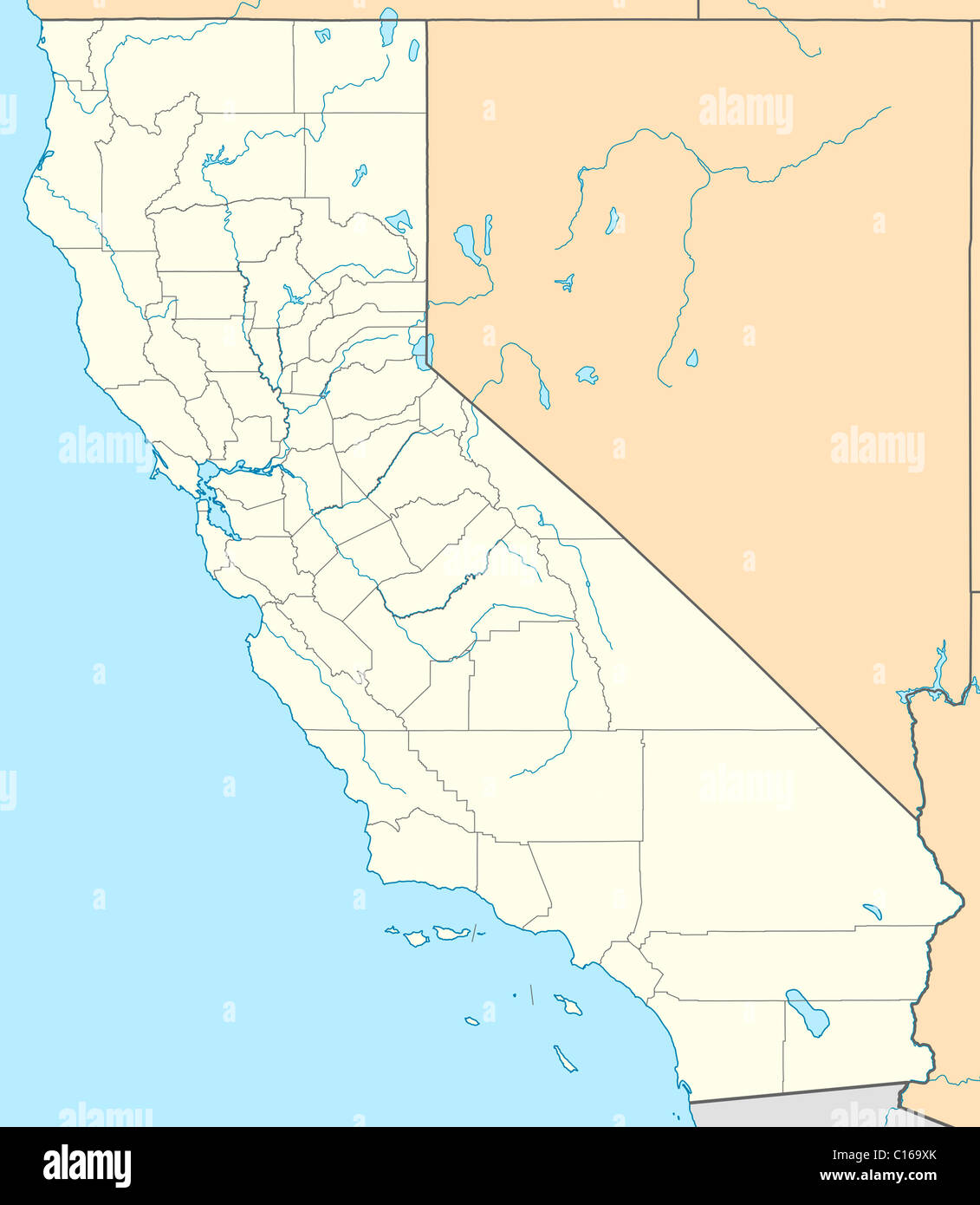 Ilustración del mapa del estado de California, EE.UU. Foto de stock