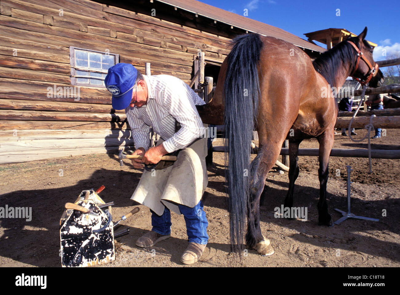 Estados Unidos, Dubois, Wyoming, dude ranch, Bitterroot Ranch, el herrero Foto de stock