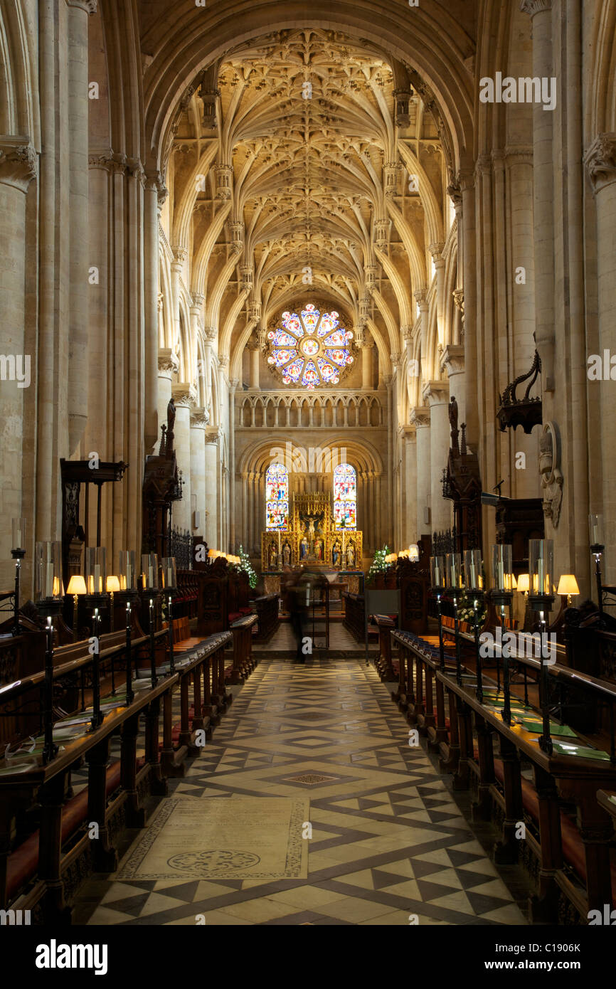 El coro y el Presbiterio, bóveda, por William Orchard, circa 1500, la Iglesia Catedral de Cristo, de la Universidad de Oxford, Oxford, Oxfordshire, Inglaterra Foto de stock