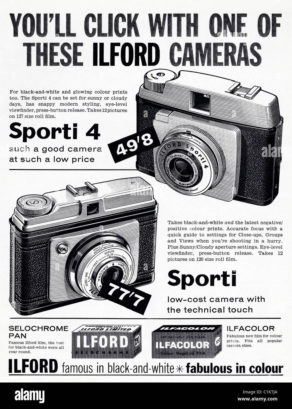 Anuncio original en 1960 revista hobby del muchacho de Ilford SPORTI LAS CÁMARAS DE CINE Foto de stock