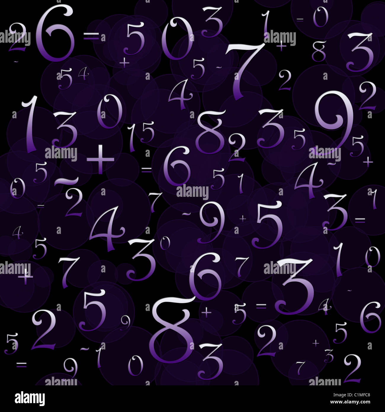 Matemáticas números y signos sobre fondo negro Fotografía de stock - Alamy