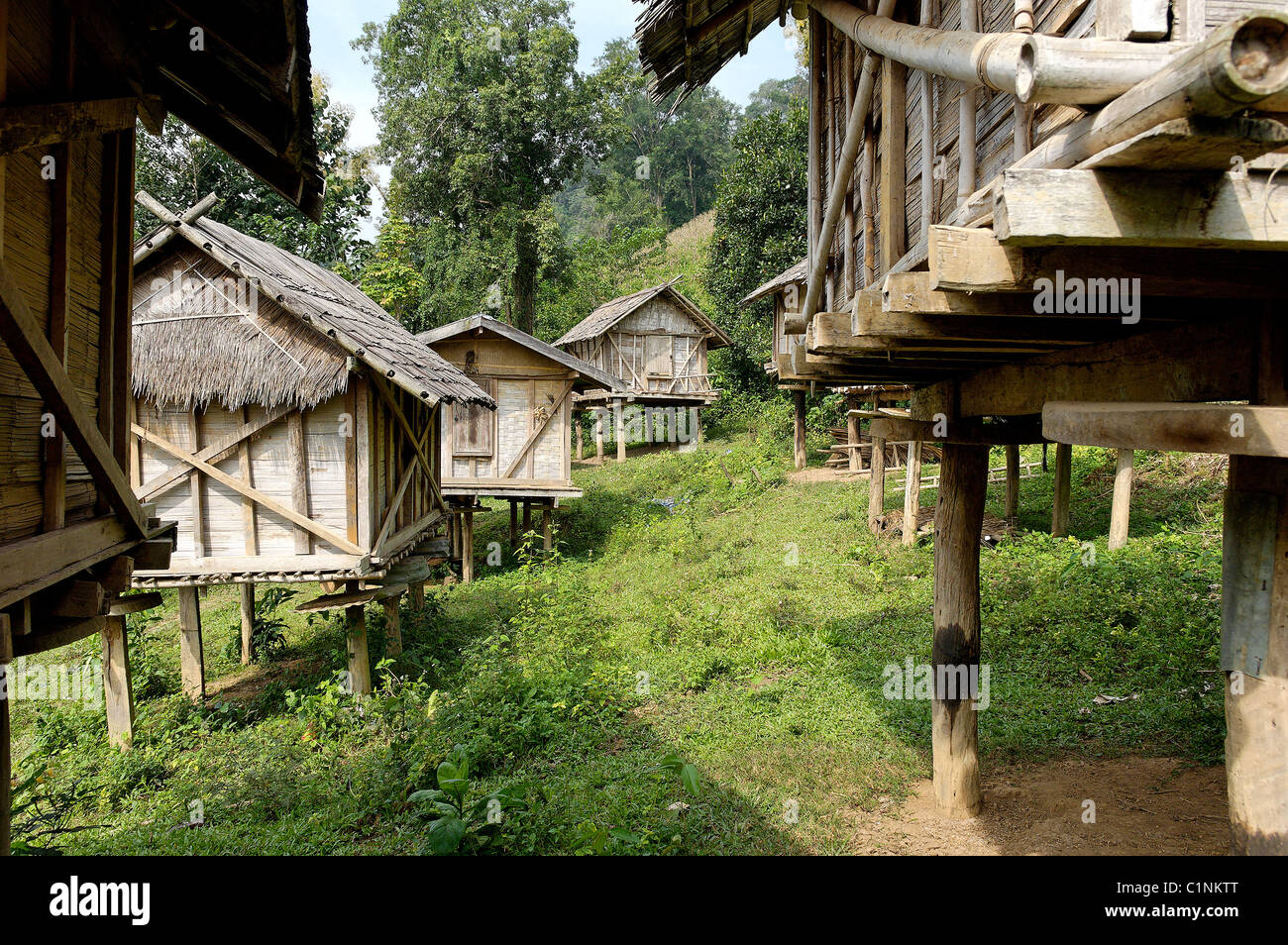 Laos, provincia de Oudomxai, Kamu grupo étnico village, en el barrio de Pakbeng Foto de stock