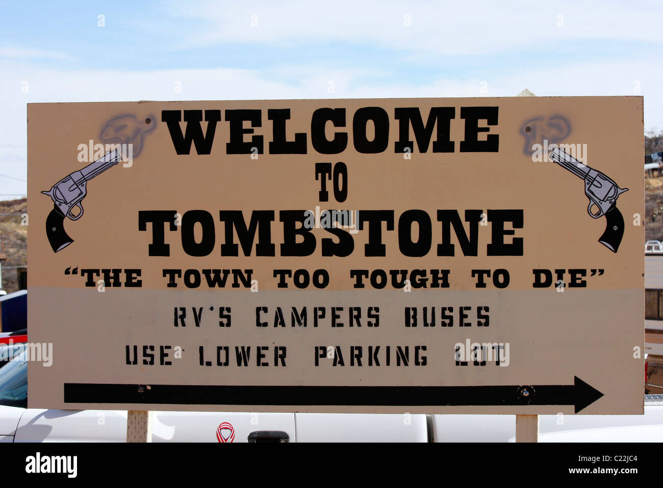 Bienvenido a Tombstone signo. La ciudad es demasiado difícil para morir. Arizona. Foto de stock