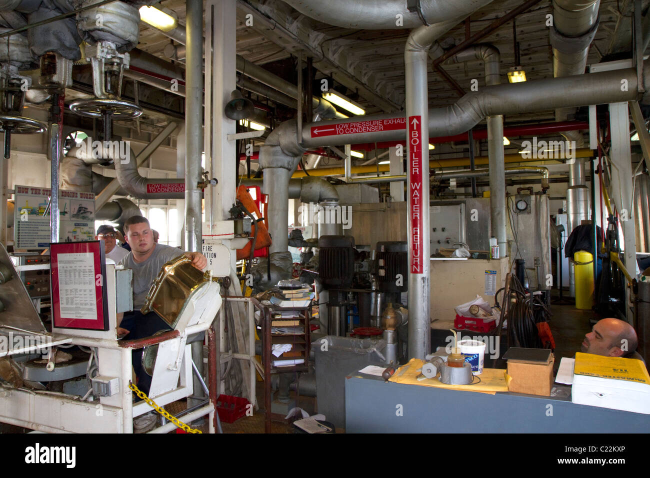 Sala de máquinas de la SS. Steamboat Natchez en el Río Mississippi, en Nueva Orleáns, Luisiana, Estados Unidos. Foto de stock