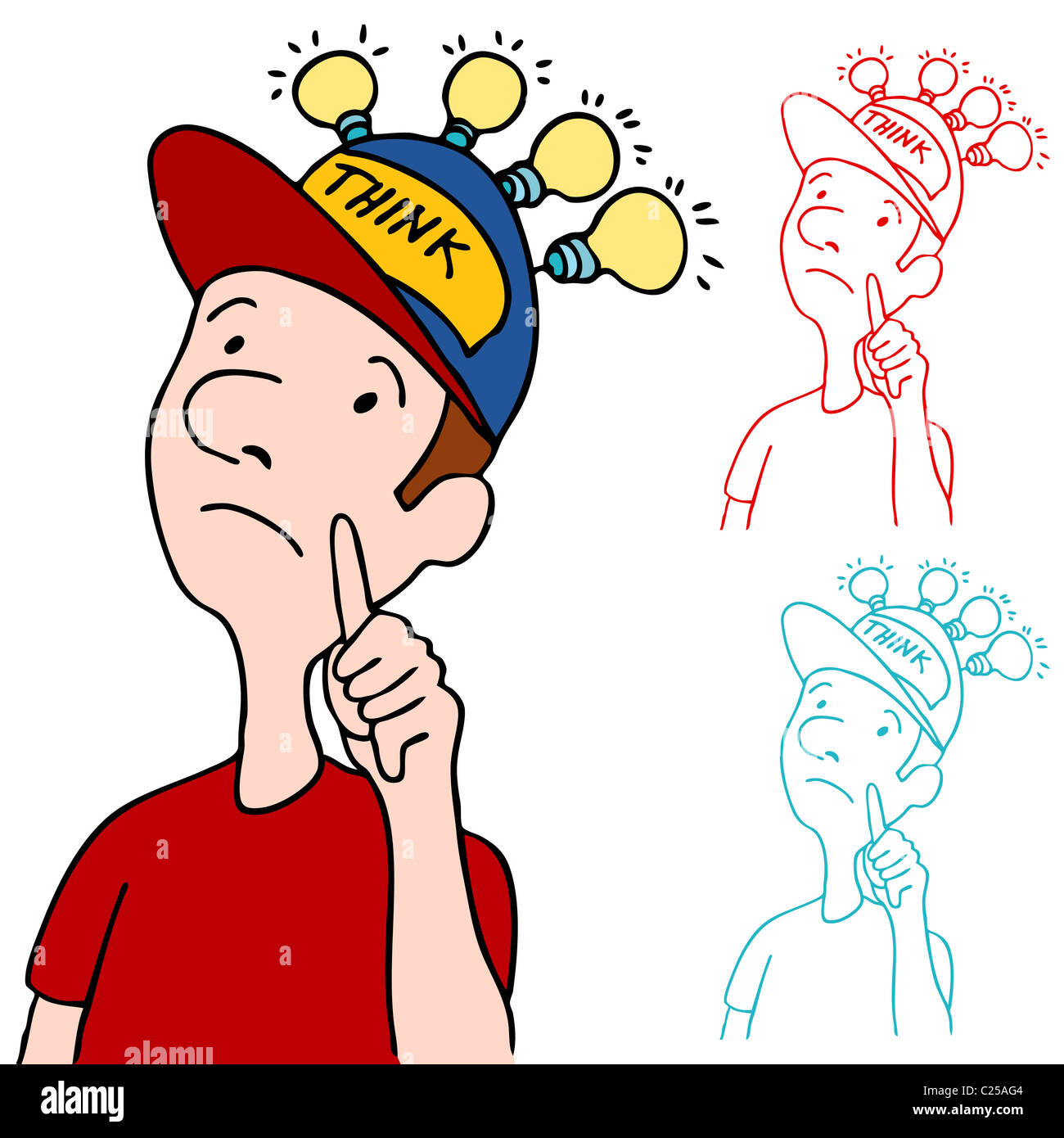 Una imagen de un hombre vestido con su pensamiento cap. Foto de stock