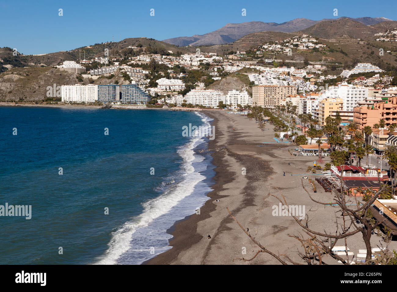 Almuñecar, playa de San Cristobal, Granada, la Costa del Sol, Andalucia, Costa de la Luz, Andalucía Foto de stock