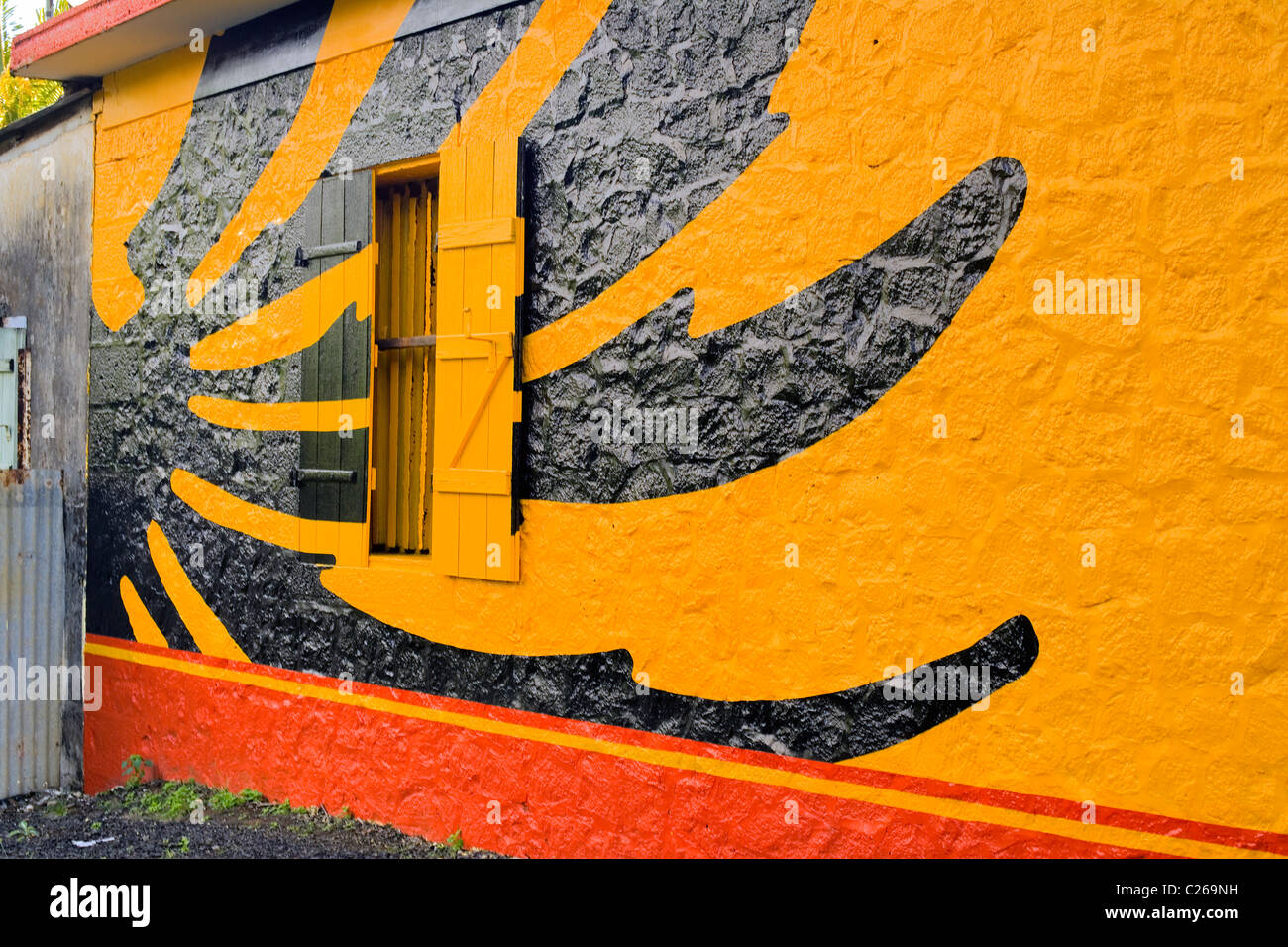 Decoración de pared de tienda en Mon Loisir, Mauricio Foto de stock