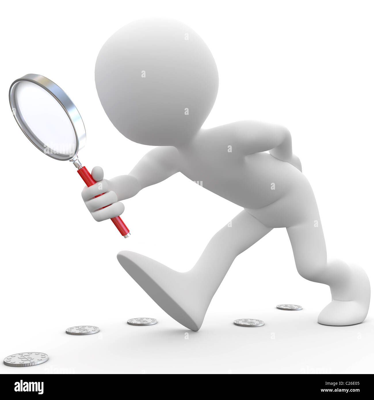 Hombre con lupa buscando monedas Fotografía de stock - Alamy