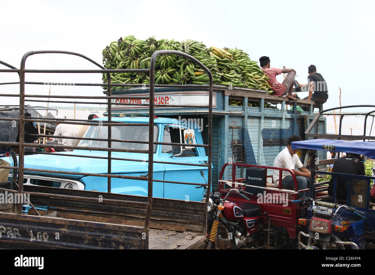 Carretilla de banano en el mercado, en Pucallpa, Perú Fotografía de