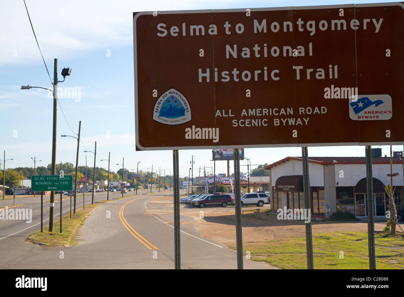 Marcar el signo de Selma a Montgomery National Historic Trail en Selma, Alabama, Estados Unidos. Foto de stock