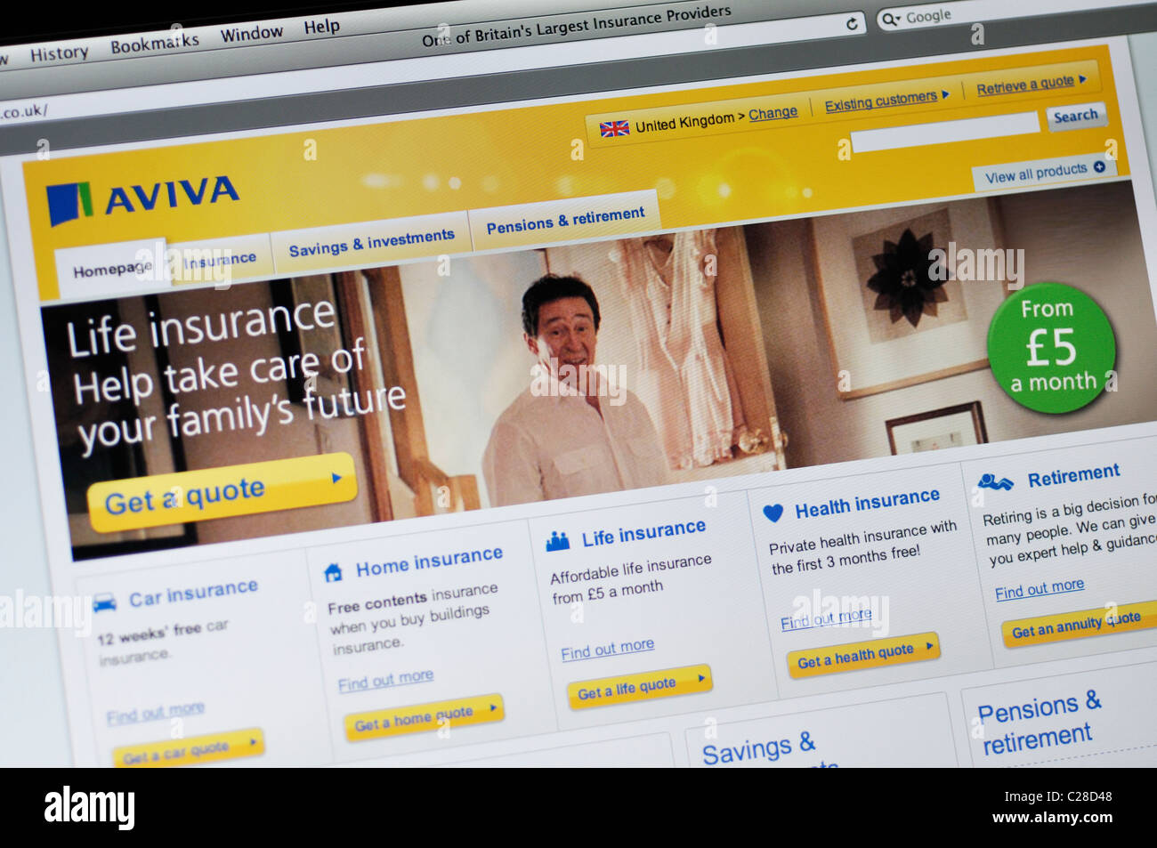 AVIVA life insurance website - Reino Unido Foto de stock