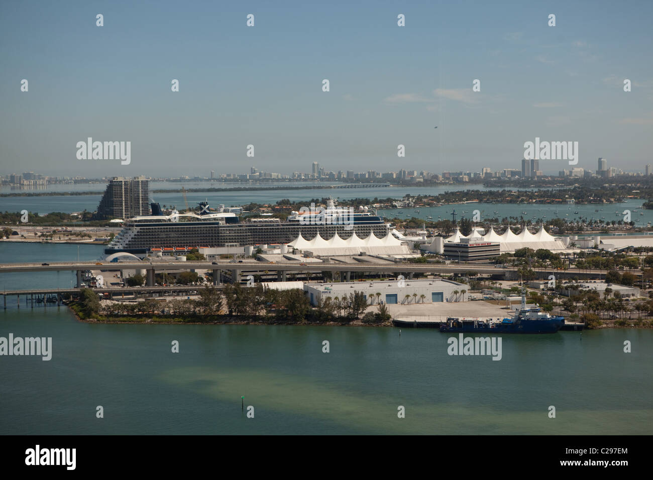 Vista panorámica de la Bahía de Miami, Florida, EE.UU Foto de stock