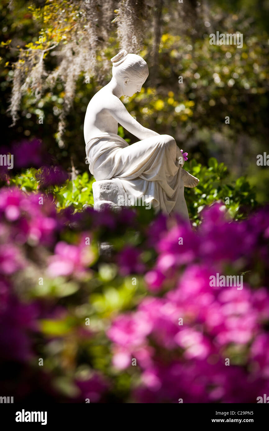 Madera Ninfa estatua en Middleton Place Plantation en Charleston, SC. .Middleton Place Garden es el más antiguo jardín formal en los EE.UU. Foto de stock