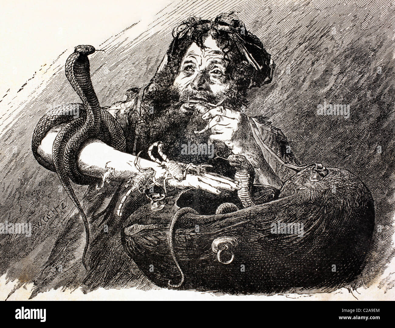 Un Derviche egipcio en el siglo xix, comer escorpiones. Foto de stock