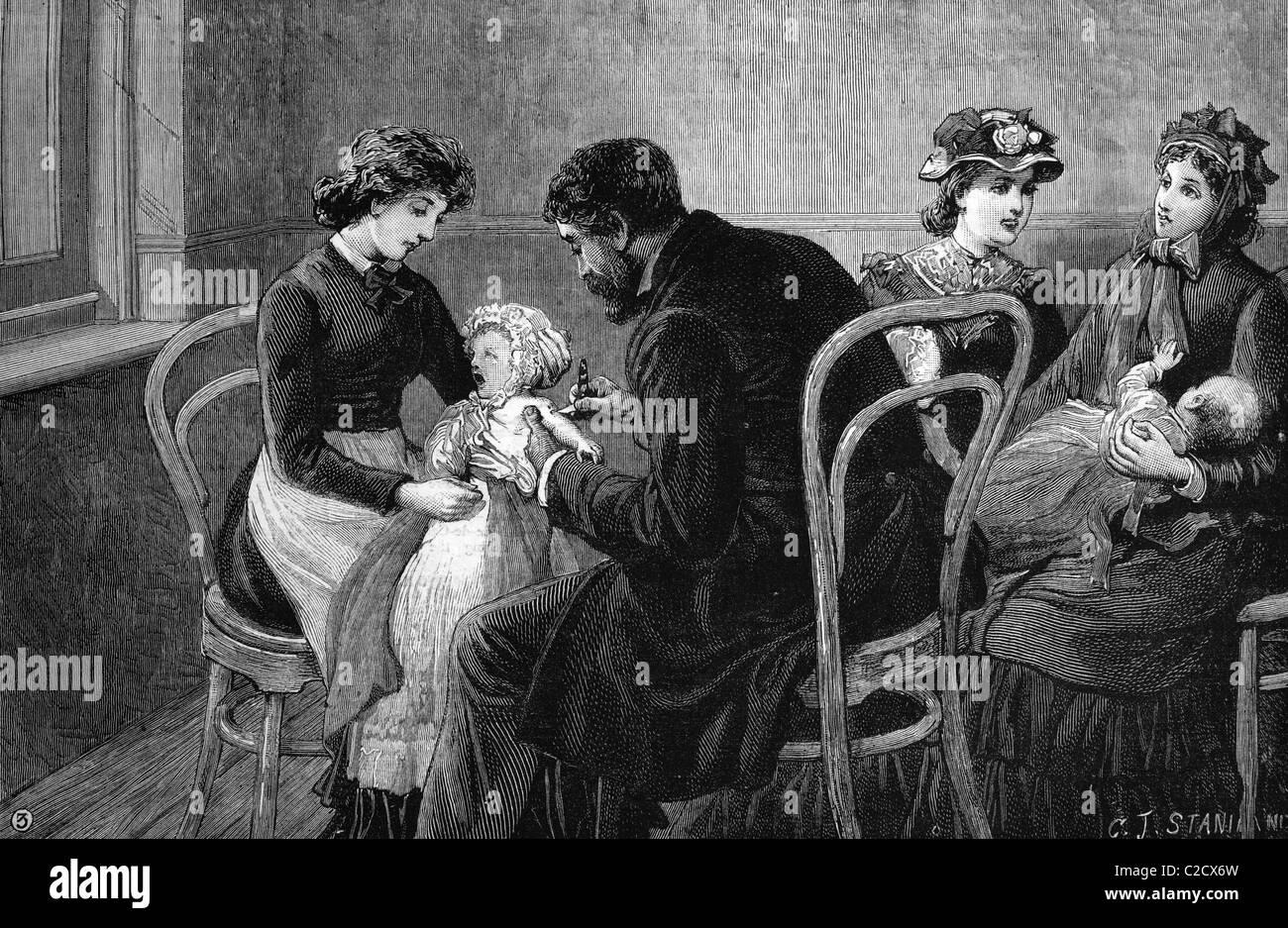 La vacunación, una imagen histórica, 1883 Foto de stock