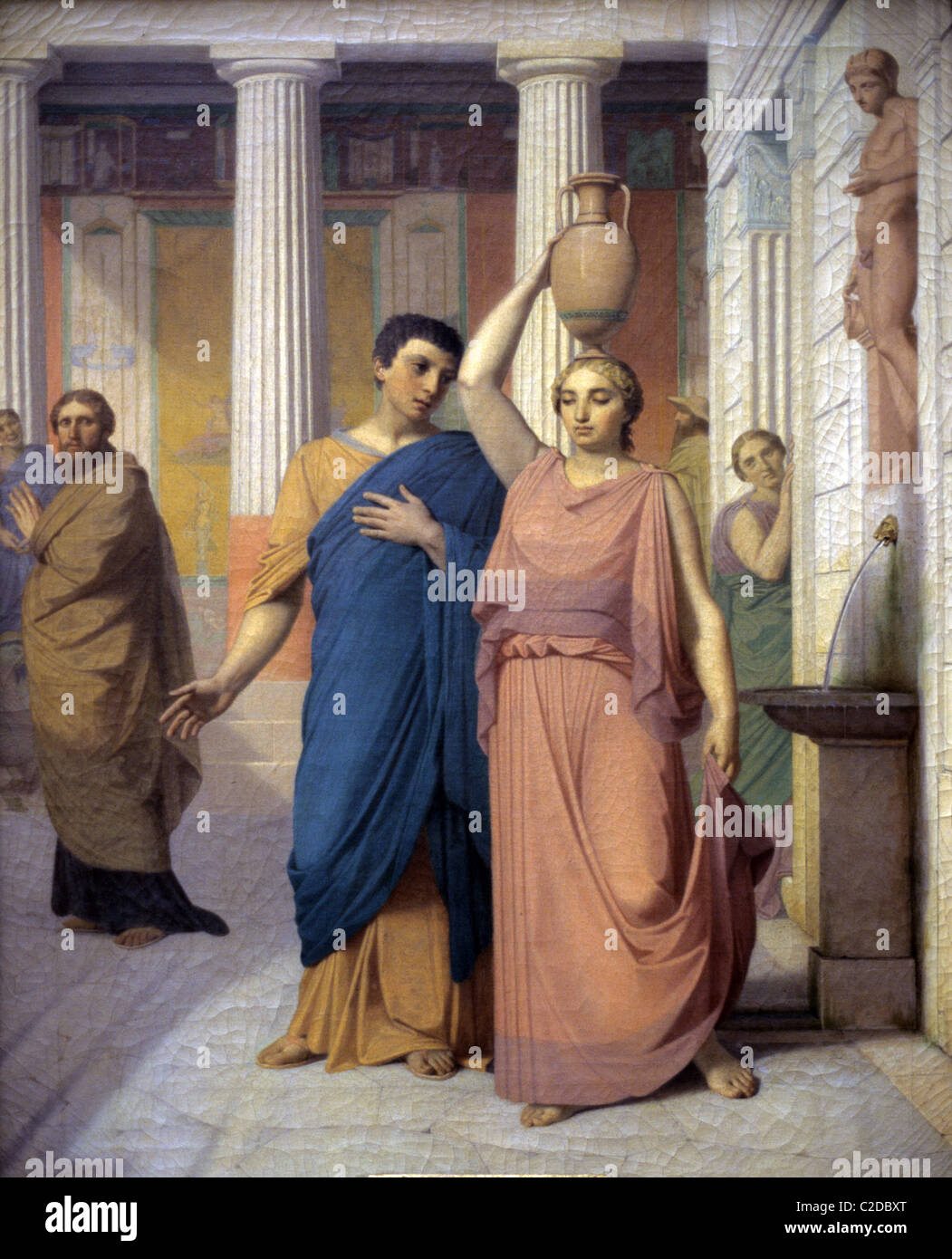 La vida cotidiana en la antigua Roma o Escena Nacional, Romanos vestían Togas en Villa Romana, c 19º Pintura por Jacques Pilliard Foto de stock