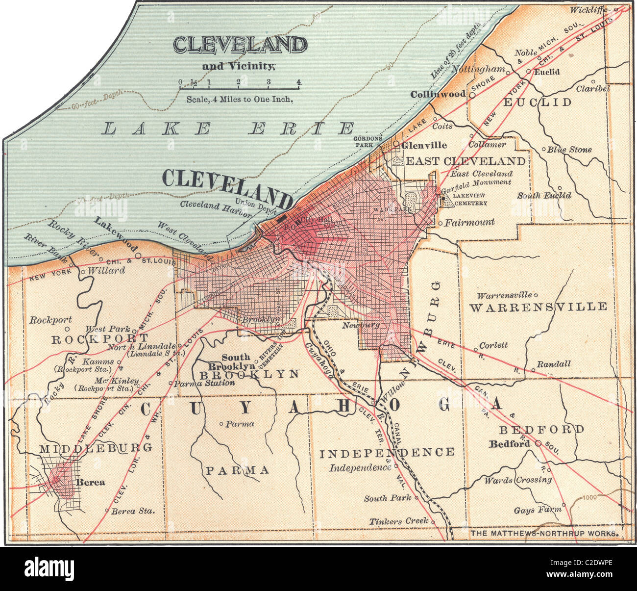 Mapa de Cleveland Fotografía de stock Alamy