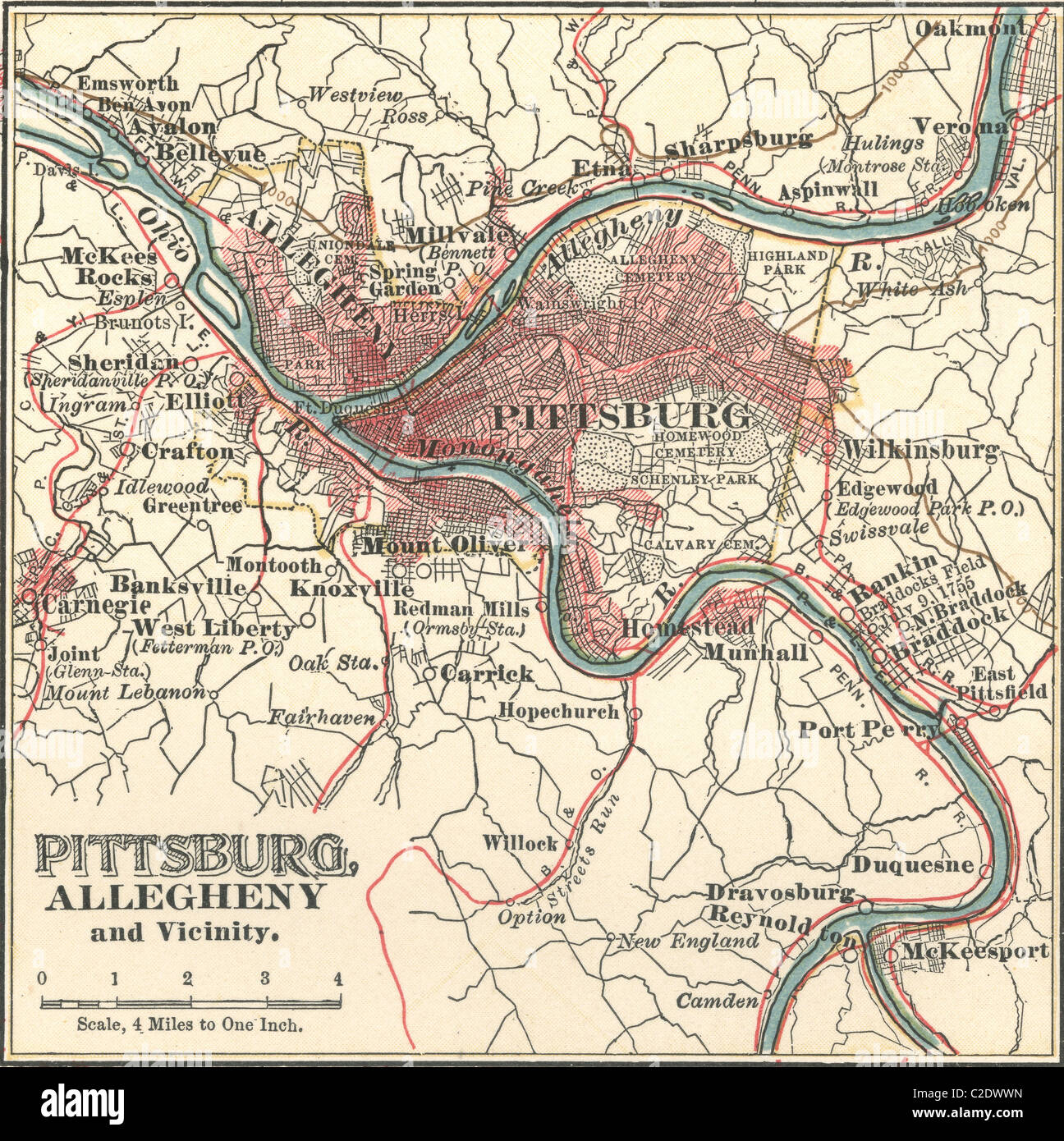 Mapa de Pittsburgh Foto de stock