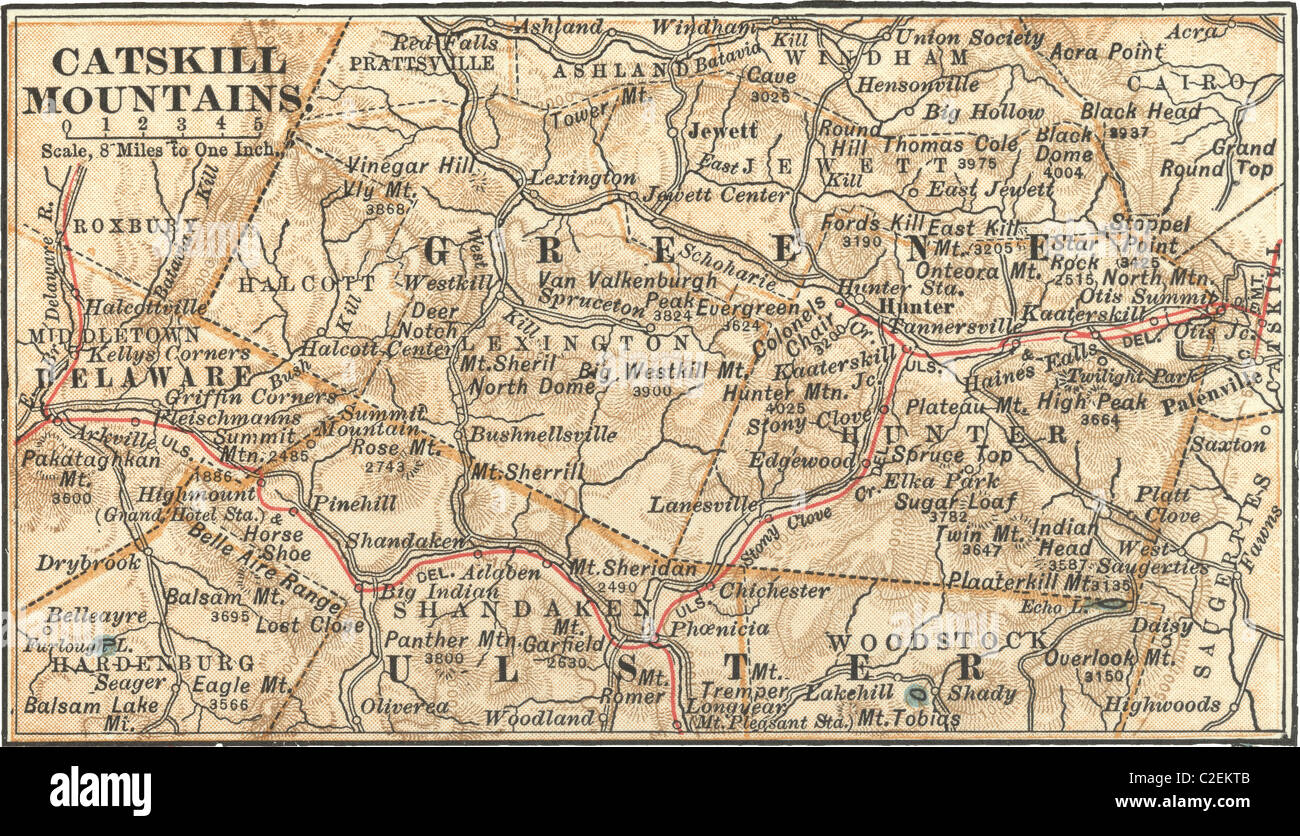 Mapa de las Montañas Catskill, Nueva York Fotografía de stock Alamy