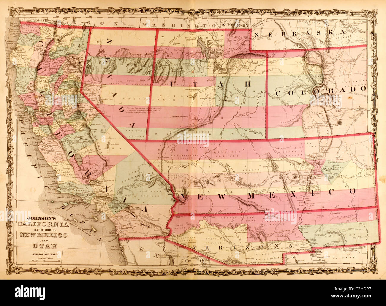 California & los Territorios de Utah y México - 1862 Foto de stock