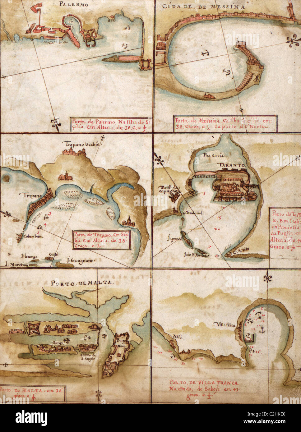 Mapas portugueses del Mediterráneo - 1630 Foto de stock